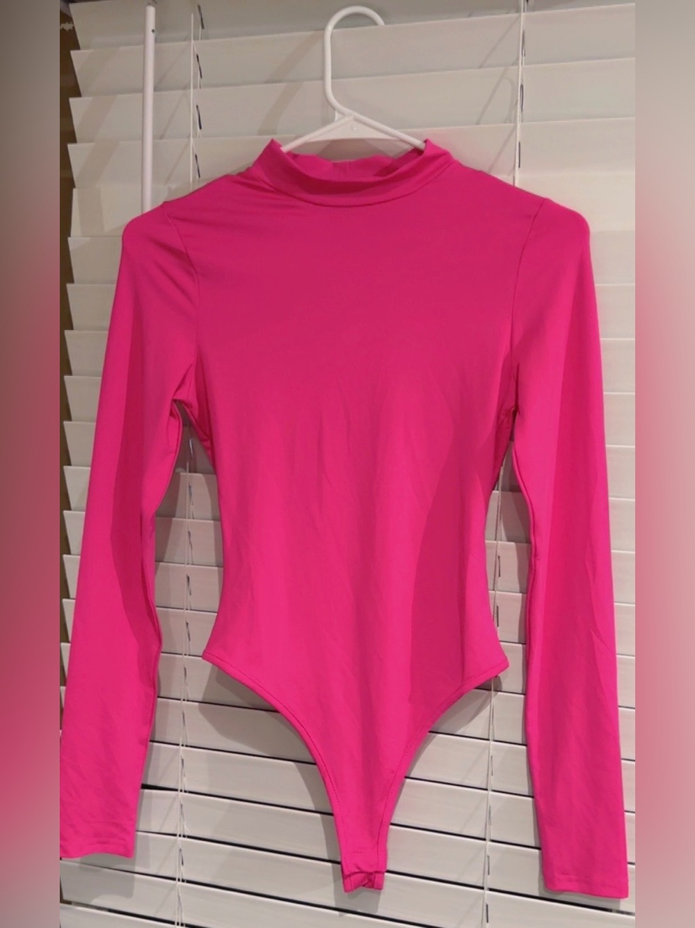 Girls Long-Sleeve Mock Neck Bodysuit in Hot Pink